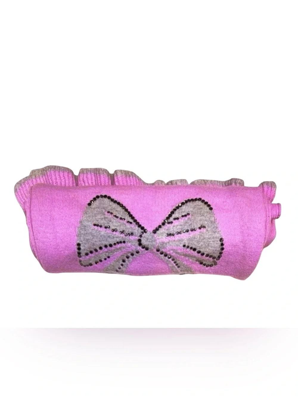 Pink 100% Cashmere Scarf | Rhinestone Bow | Knit Scarf |  51” x 10”